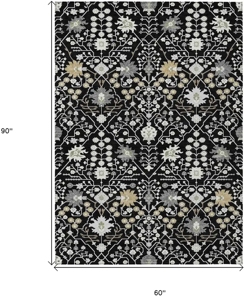 Black Ivory And Gray Oriental Washable Indoor Outdoor Area Rug Photo 9