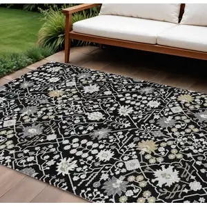 Photo of Black Ivory And Gray Oriental Washable Indoor Outdoor Area Rug