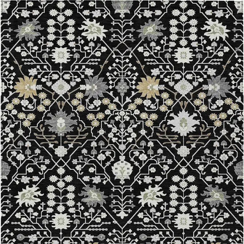 Black Ivory And Gray Oriental Washable Indoor Outdoor Area Rug Photo 5