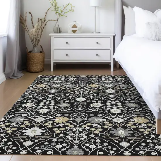 Black Ivory And Gray Oriental Washable Indoor Outdoor Area Rug Photo 9