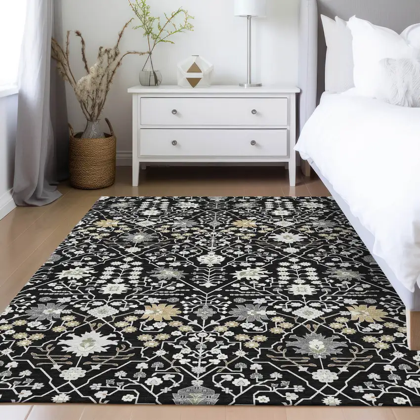 Black Ivory And Gray Oriental Washable Indoor Outdoor Area Rug Photo 9