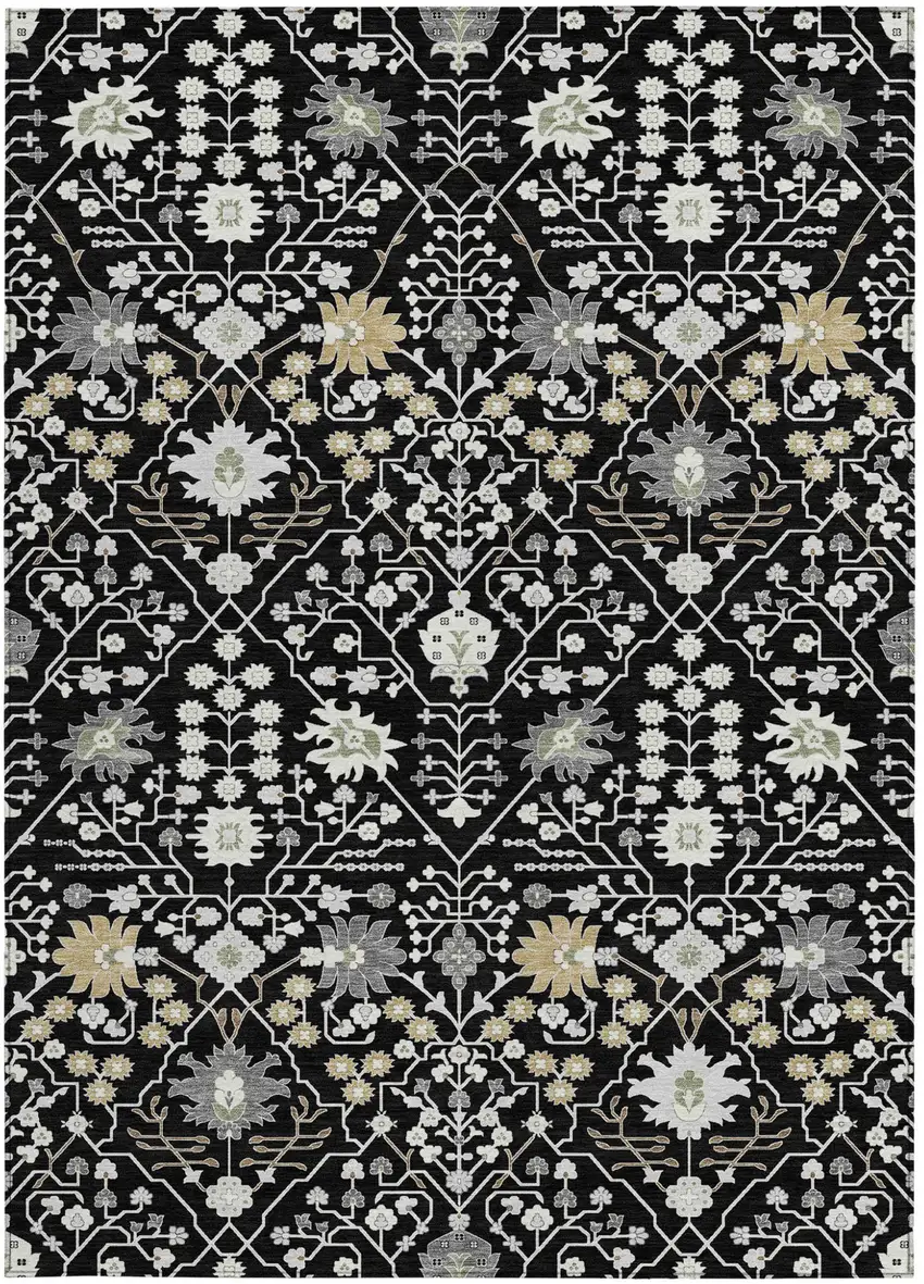Black Ivory And Gray Oriental Washable Indoor Outdoor Area Rug Photo 6