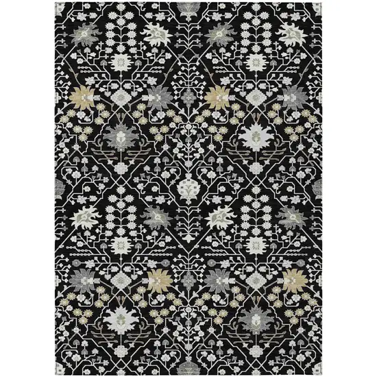 Black Ivory And Gray Oriental Washable Indoor Outdoor Area Rug Photo 2
