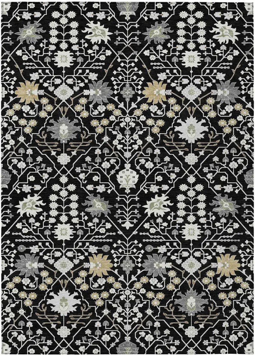 Black Ivory And Gray Oriental Washable Indoor Outdoor Area Rug Photo 2