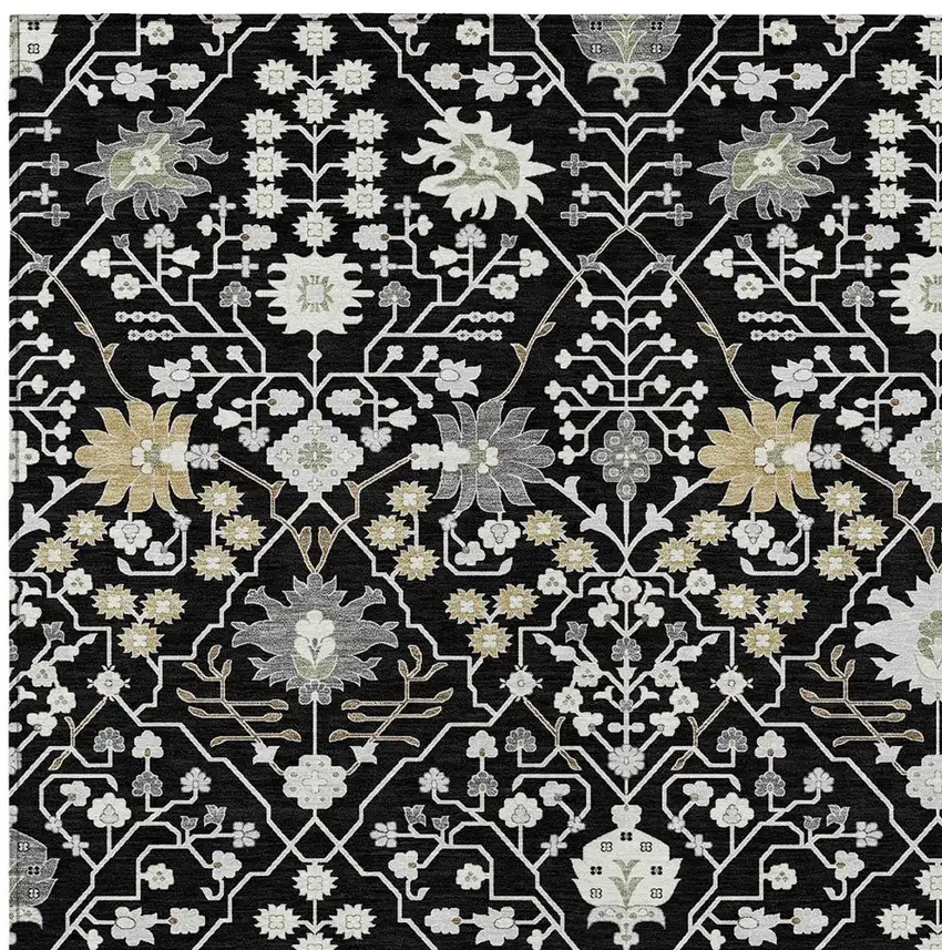 Black Ivory And Gray Oriental Washable Indoor Outdoor Area Rug Photo 5