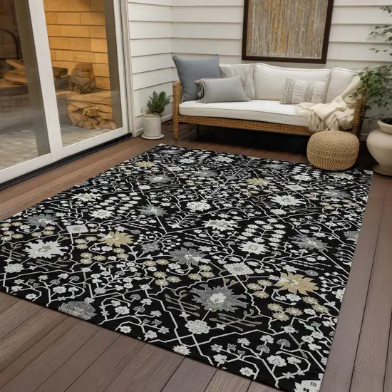 Black Ivory And Gray Oriental Washable Indoor Outdoor Area Rug Photo 7