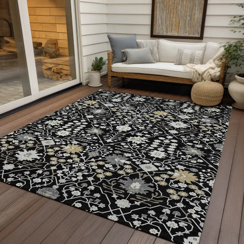Black Ivory And Gray Oriental Washable Indoor Outdoor Area Rug Photo 7