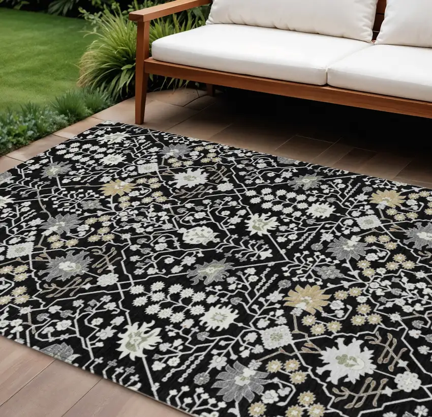 Black Ivory And Gray Oriental Washable Indoor Outdoor Area Rug Photo 1