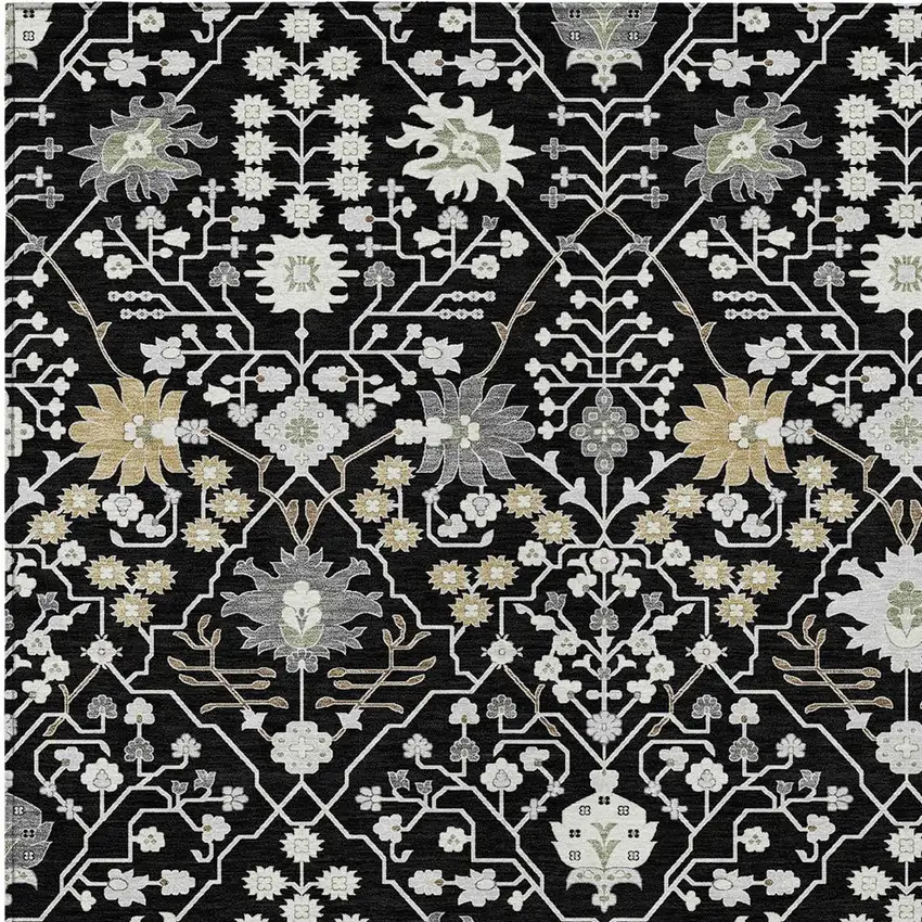 Black Ivory And Gray Oriental Washable Indoor Outdoor Area Rug Photo 5