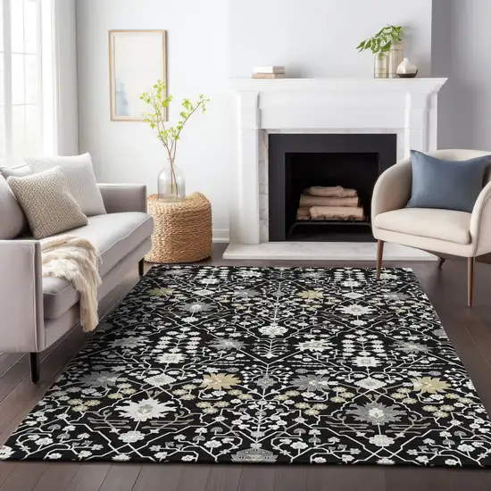 Black Ivory And Gray Oriental Washable Indoor Outdoor Area Rug Photo 8