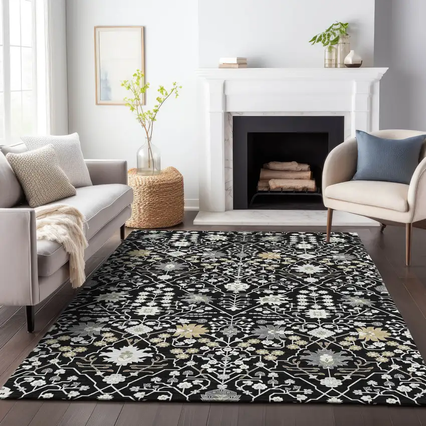 Black Ivory And Gray Oriental Washable Indoor Outdoor Area Rug Photo 8