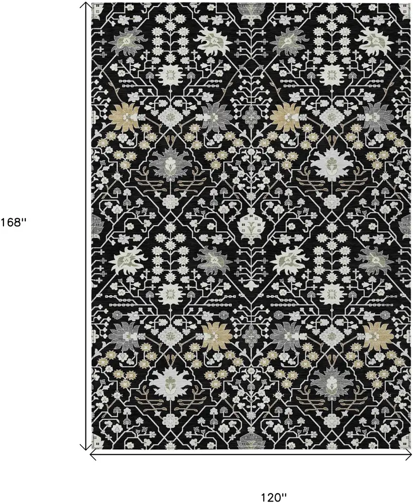 Black Ivory And Gray Oriental Washable Indoor Outdoor Area Rug Photo 3