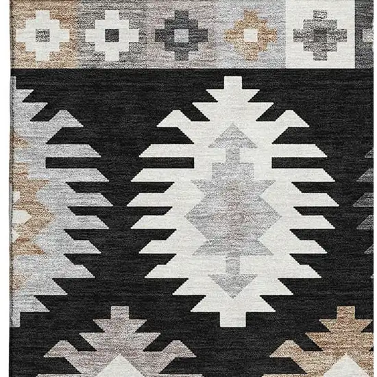 Black Ivory And Gray Southwestern Washable Area Rug With UV Protection Photo 3