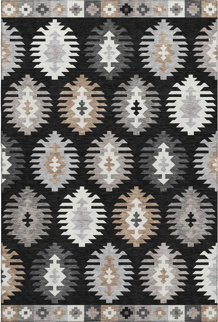Black Ivory And Gray Southwestern Washable Area Rug With UV Protection Photo 1