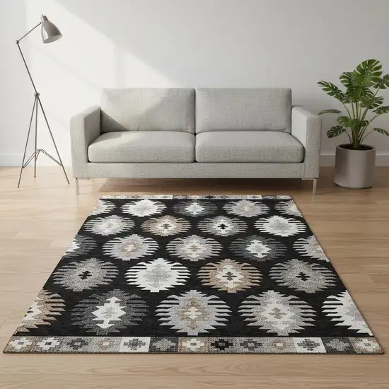 Black Ivory And Gray Southwestern Washable Area Rug With UV Protection Photo 2
