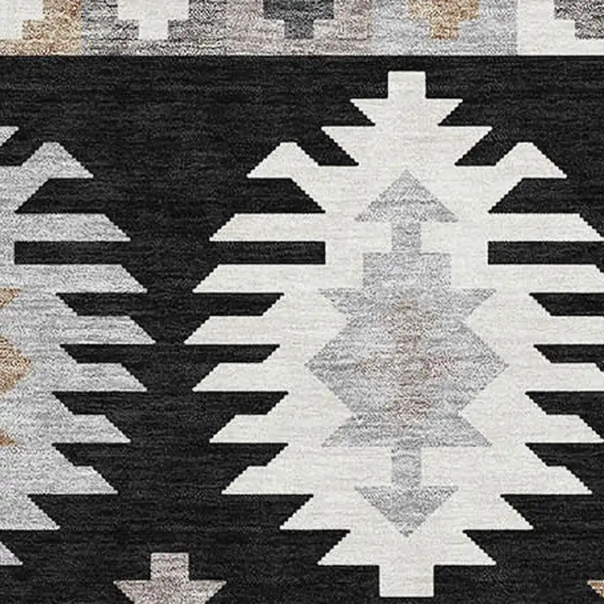 Black Ivory And Gray Southwestern Washable Area Rug With UV Protection Photo 2