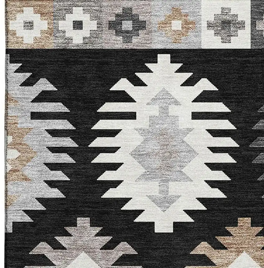 Black Ivory And Gray Southwestern Washable Area Rug With UV Protection Photo 3