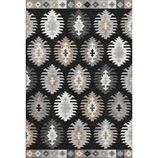 Black Ivory And Gray Southwestern Washable Area Rug With UV Protection Photo 1