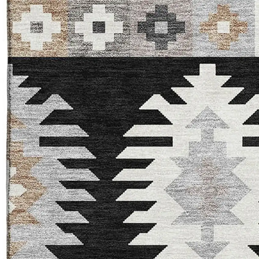 Black Ivory And Gray Southwestern Washable Area Rug With UV Protection Photo 2