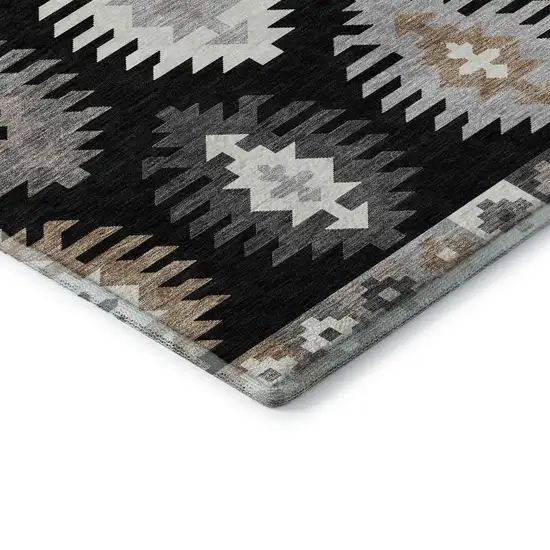 Black Ivory And Gray Southwestern Washable Area Rug With UV Protection Photo 7