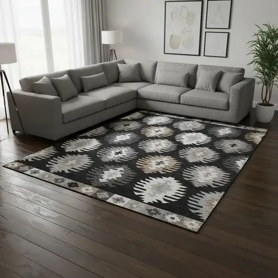 Black Ivory And Gray Southwestern Washable Area Rug With UV Protection Photo 2