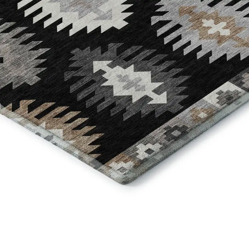 Black Ivory And Gray Southwestern Washable Area Rug With UV Protection Photo 7