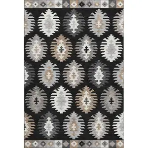 Photo of Black Ivory And Gray Southwestern Washable Area Rug With UV Protection