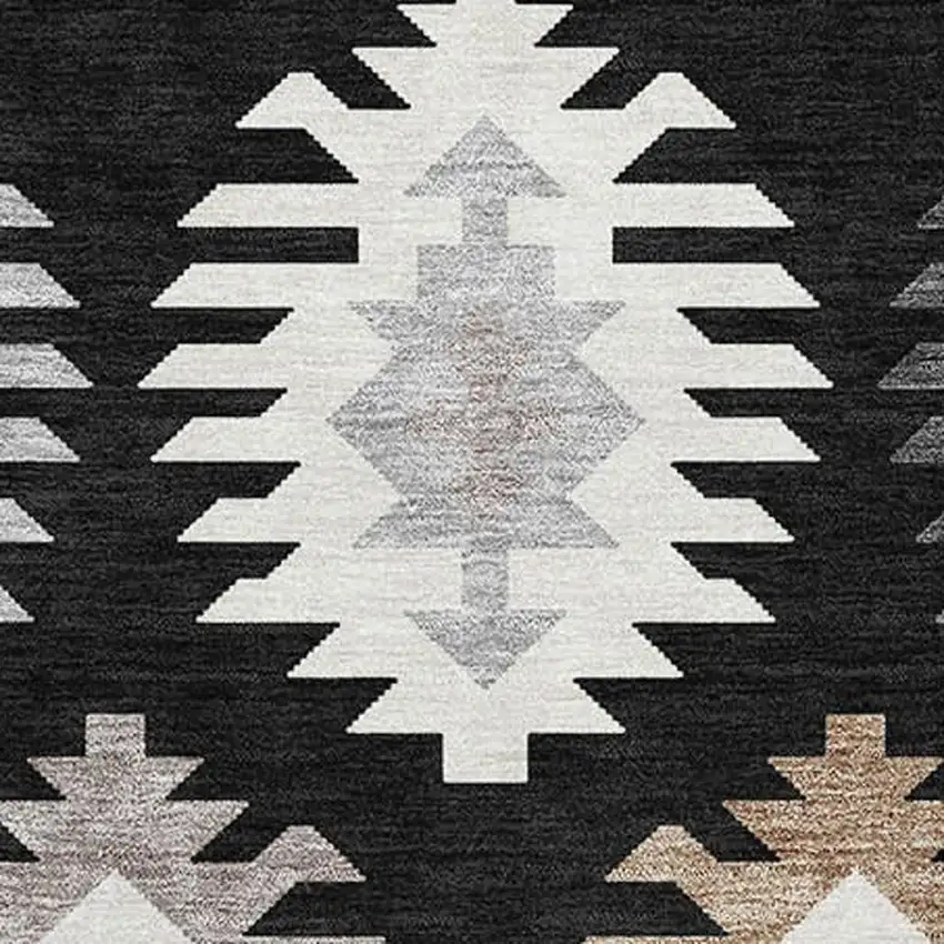 Black Ivory And Gray Southwestern Washable Area Rug With UV Protection Photo 2