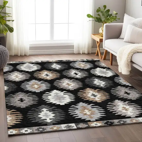 Black Ivory And Gray Southwestern Washable Area Rug With UV Protection Photo 3