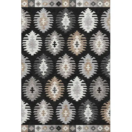 Black Ivory And Gray Southwestern Washable Area Rug With UV Protection Photo 2