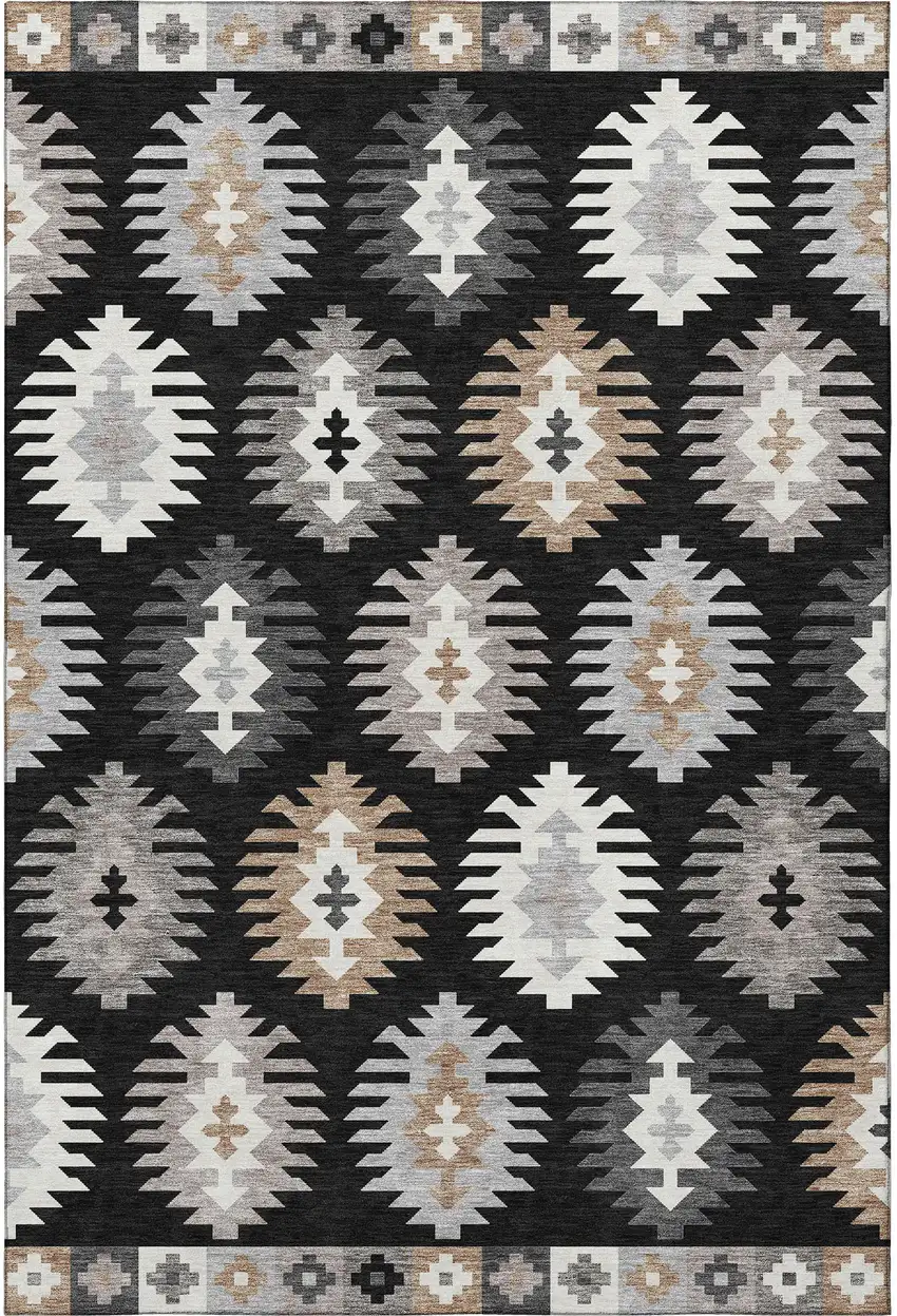 Black Ivory And Gray Southwestern Washable Area Rug With UV Protection Photo 2
