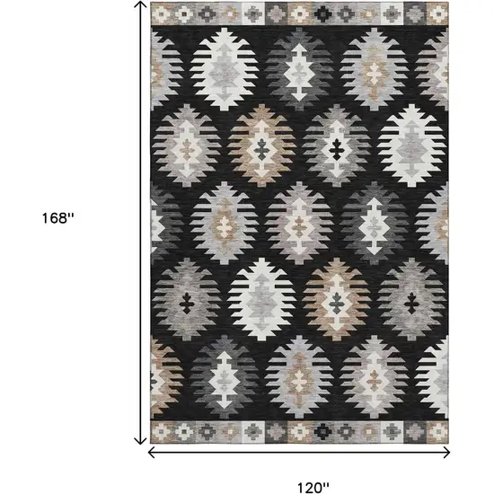 Black Ivory And Gray Southwestern Washable Area Rug With UV Protection Photo 9