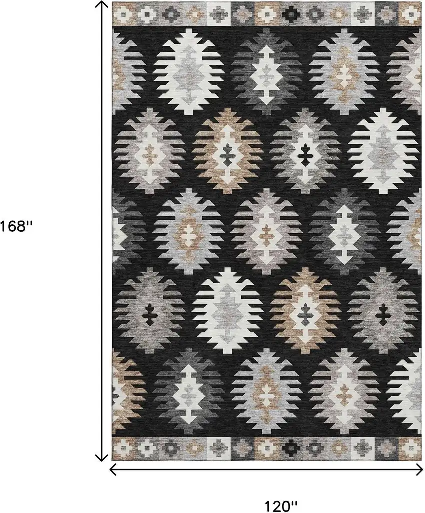 Black Ivory And Gray Southwestern Washable Area Rug With UV Protection Photo 9