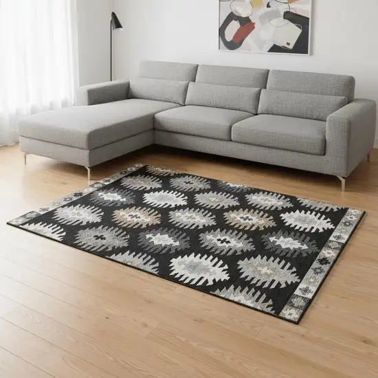 Black Ivory And Gray Southwestern Washable Area Rug With UV Protection Photo 2