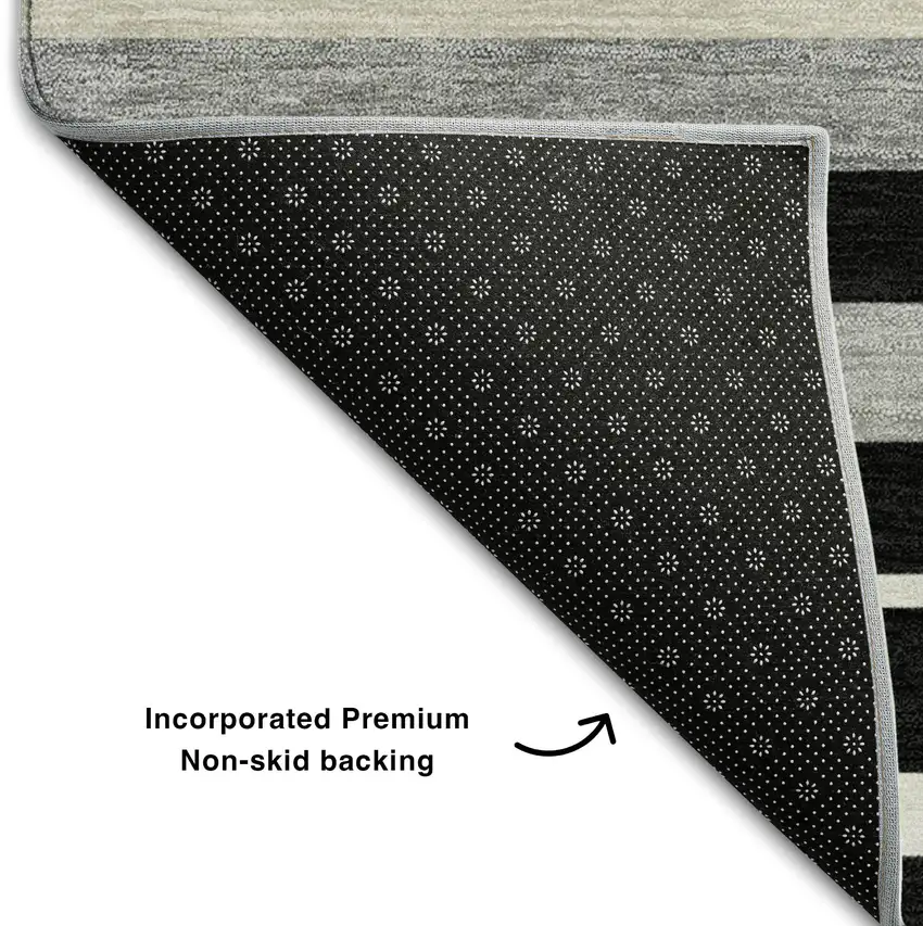 Black Ivory And Gray Striped Washable Area Rug With UV Protection Photo 6