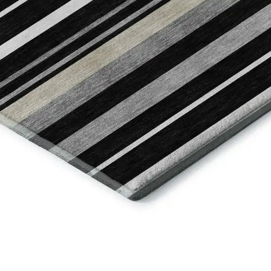 Black Ivory And Gray Striped Washable Area Rug With UV Protection Photo 7