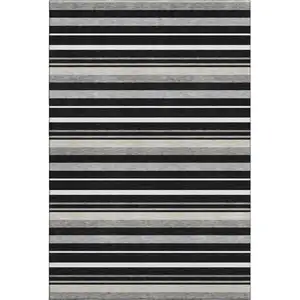 Photo of Black Ivory And Gray Striped Washable Area Rug With UV Protection