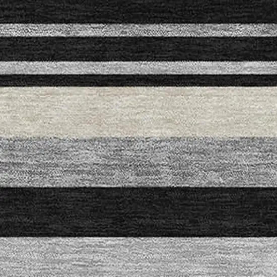 Black Ivory And Gray Striped Washable Area Rug With UV Protection Photo 3
