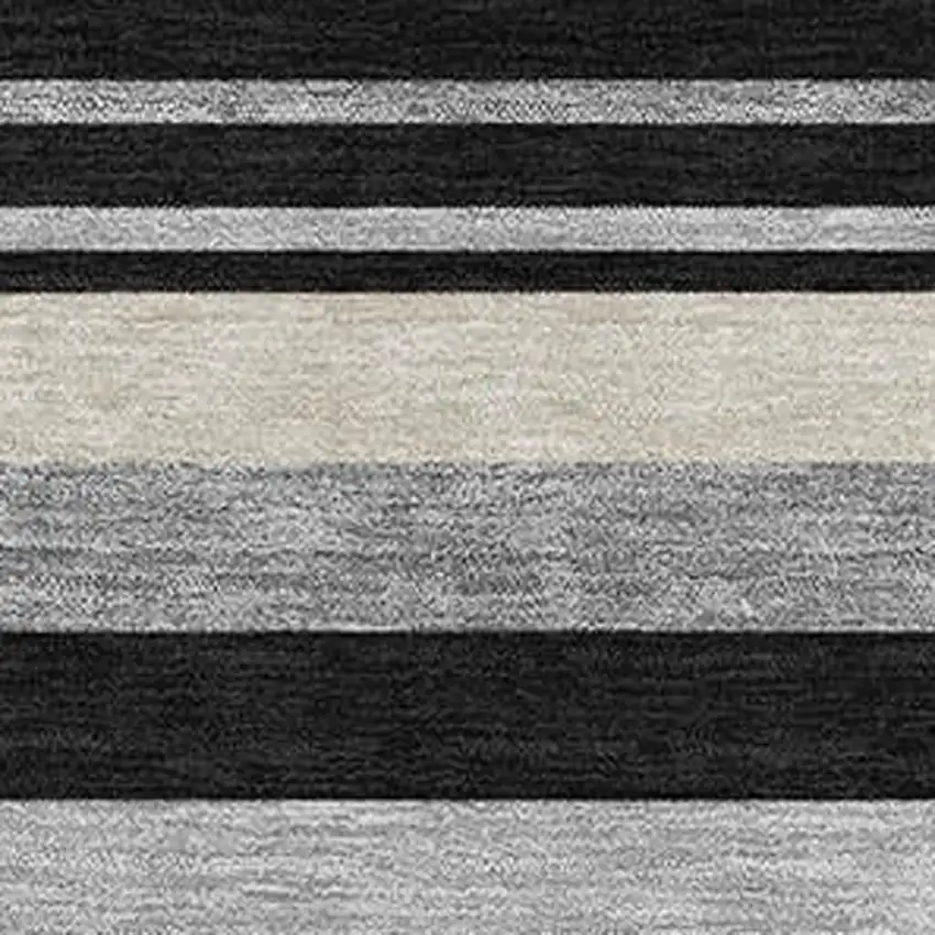 Black Ivory And Gray Striped Washable Area Rug With UV Protection Photo 3