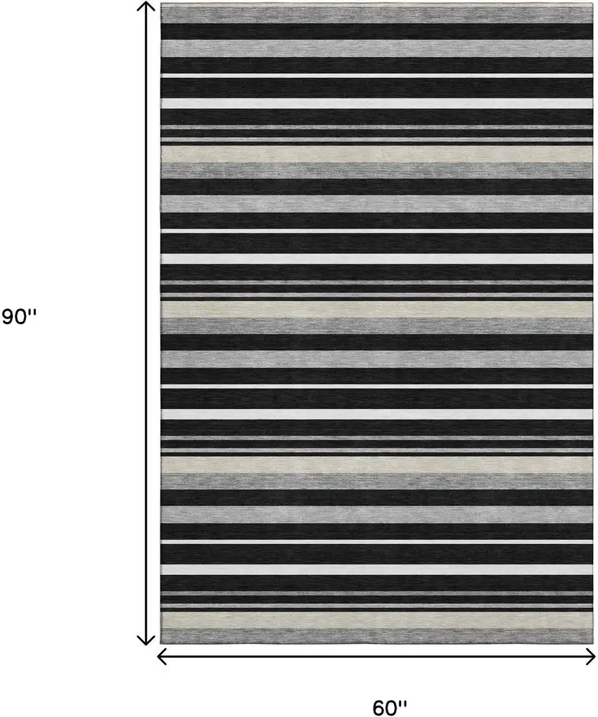 Black Ivory And Gray Striped Washable Area Rug With UV Protection Photo 9