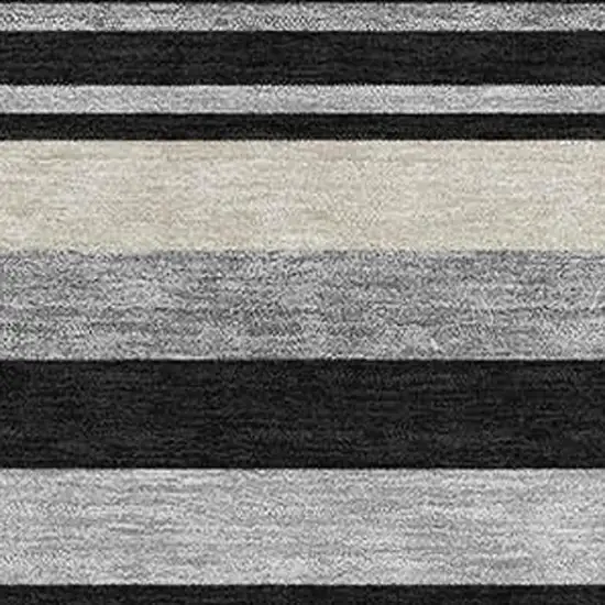 Black Ivory And Gray Striped Washable Area Rug With UV Protection Photo 3