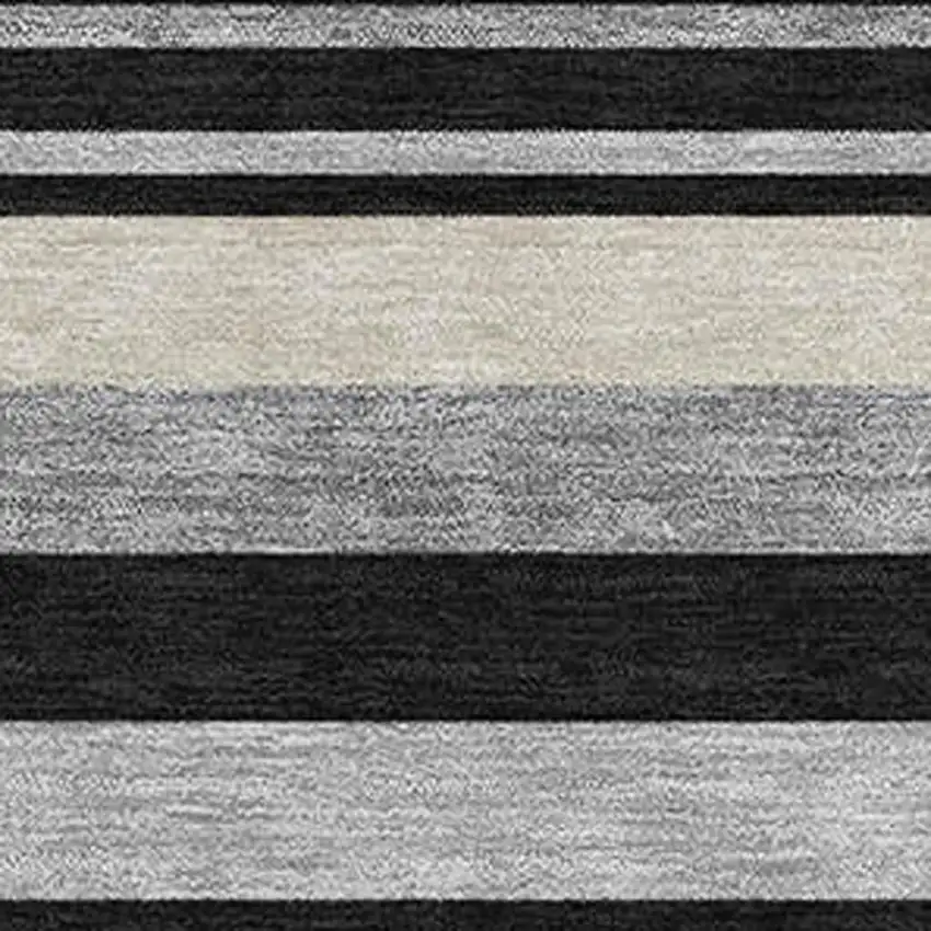 Black Ivory And Gray Striped Washable Area Rug With UV Protection Photo 3