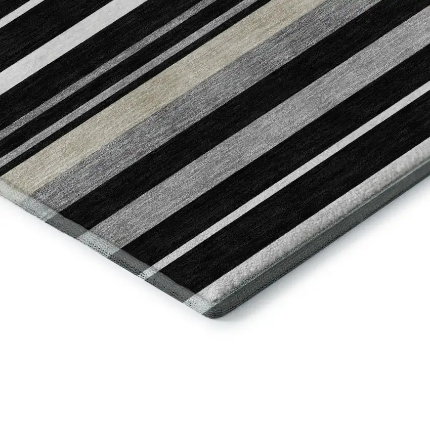 Black Ivory And Gray Striped Washable Area Rug With UV Protection Photo 8