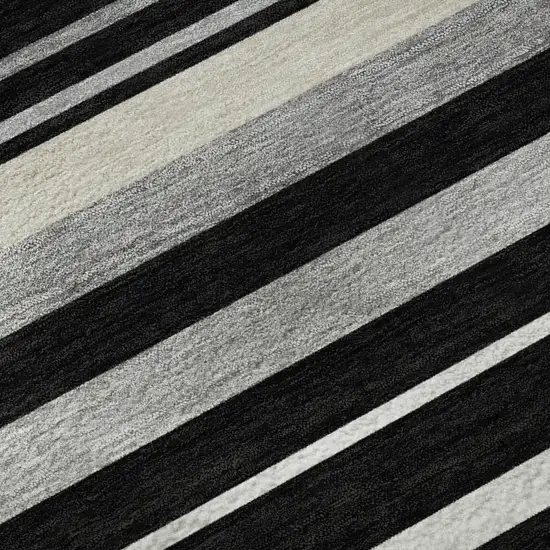 Black Ivory And Gray Striped Washable Area Rug With UV Protection Photo 8