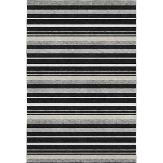Black Ivory And Gray Striped Washable Area Rug With UV Protection Photo 1
