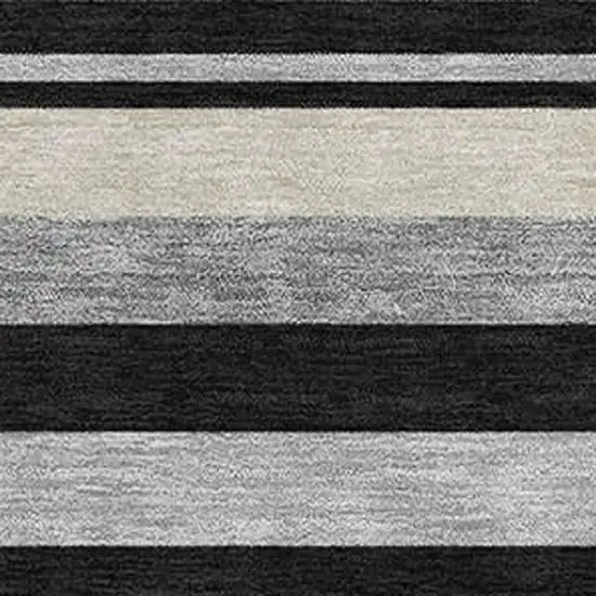 Black Ivory And Gray Striped Washable Area Rug With UV Protection Photo 3