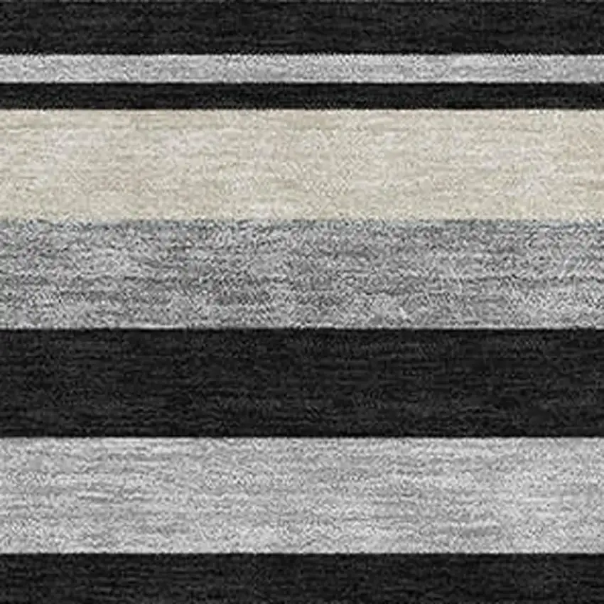 Black Ivory And Gray Striped Washable Area Rug With UV Protection Photo 3