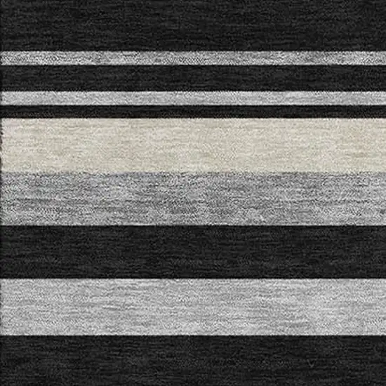 Black Ivory And Gray Striped Washable Area Rug With UV Protection Photo 3