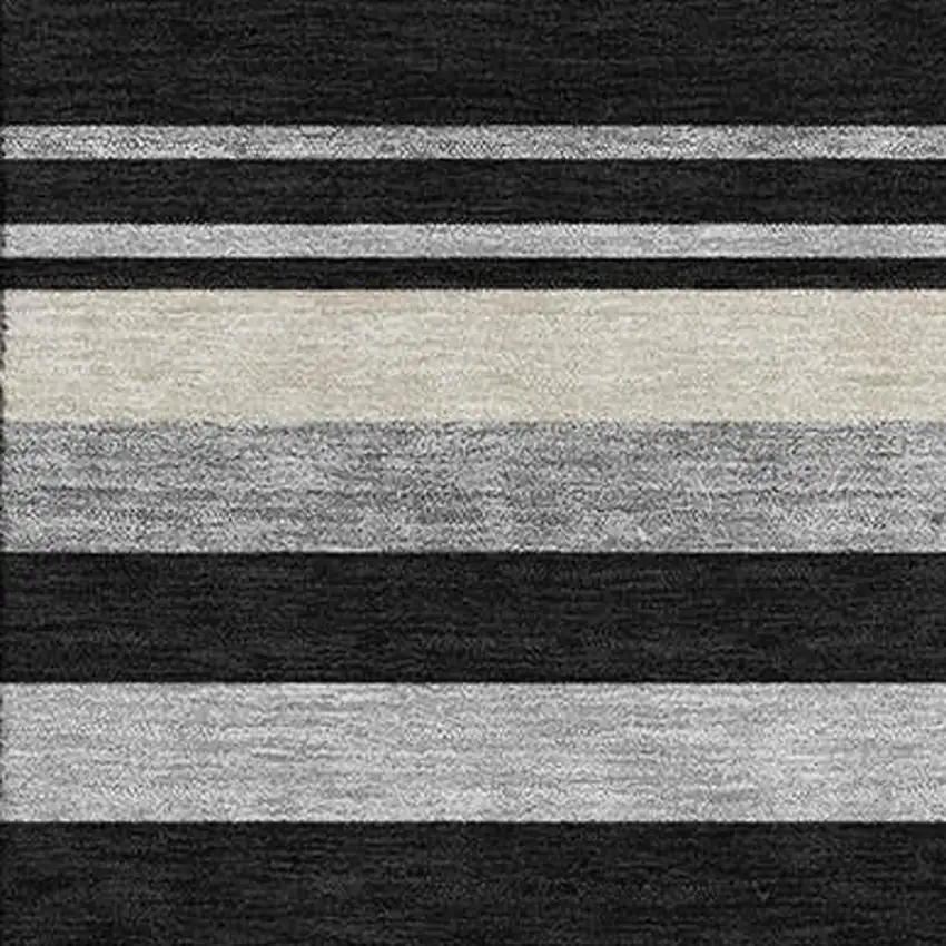 Black Ivory And Gray Striped Washable Area Rug With UV Protection Photo 3