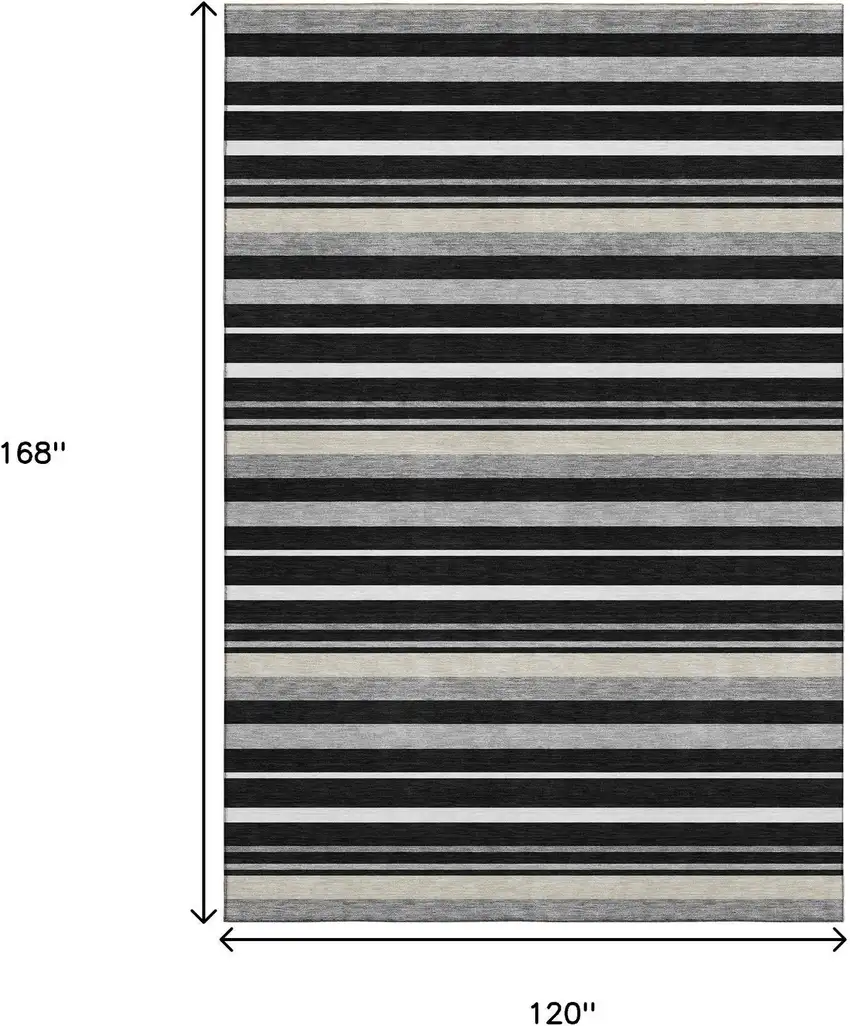 Black Ivory And Gray Striped Washable Area Rug With UV Protection Photo 9